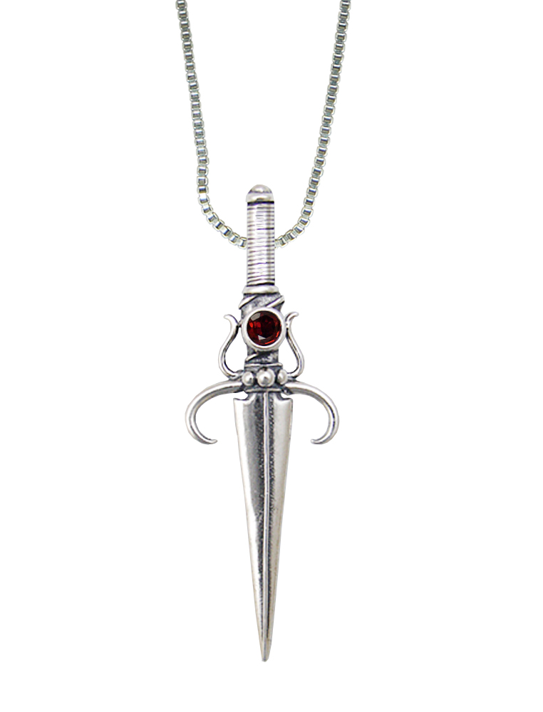 Sterling Silver Sword of Justice Pendant With Faceted Garnet
